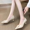 Fashion Office Shoes for Women Pumps Metal Decoration On Heeled Woman Footwear Normal Leather Casual Thin Heels High Career Pointed Toe