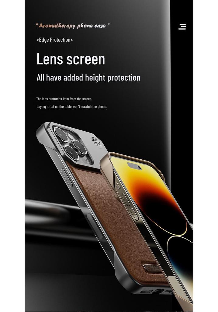 Магнитный чехол с ароматом кожи для iPhone 17 Pro Max с металлической рамкой, безрамочный дизайн