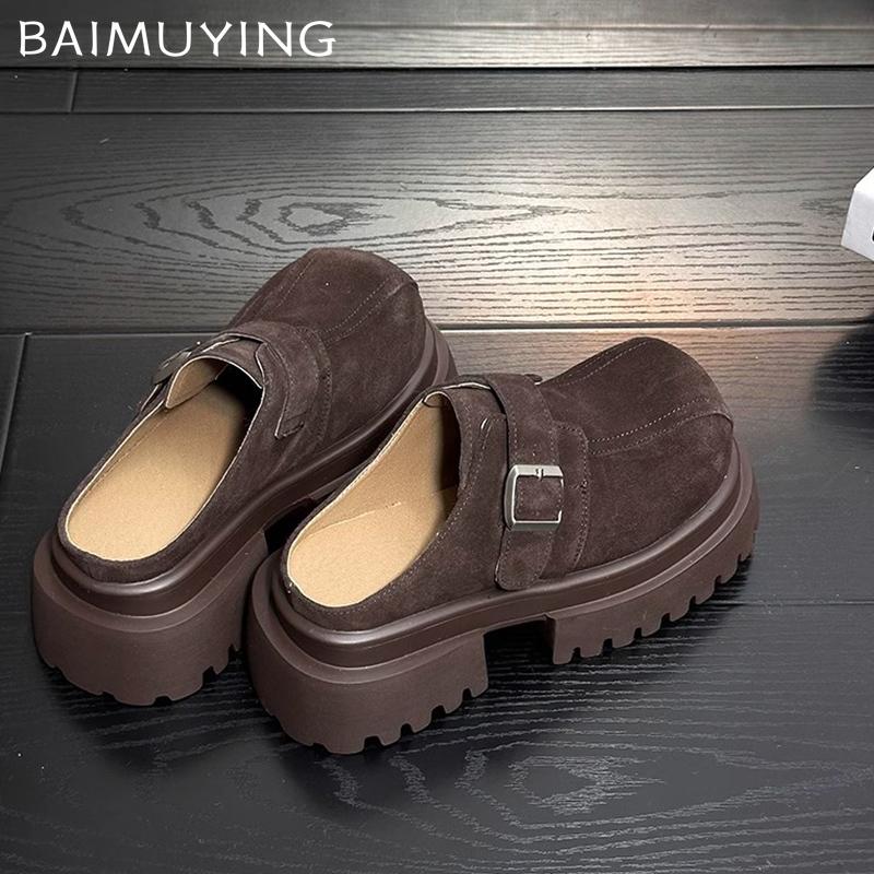 Замшевые туфли на толстой платформе женские мюли модные туфли на высоком каблуке 2025 тренд зима новый бренд пряжка повседневные женские туфли