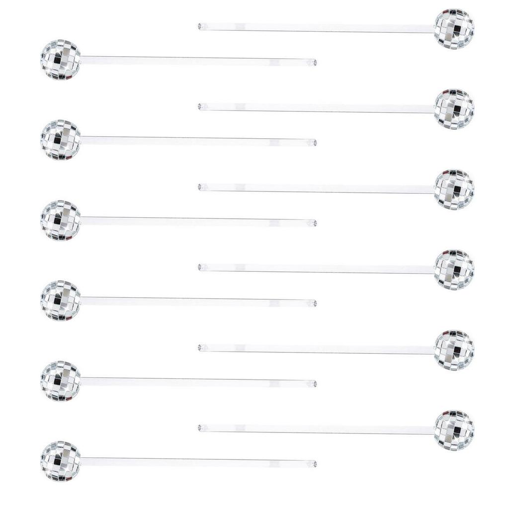 12pcs Reusable Discos Balls Glitter Drink Stirrers Swizzle Stick Coffee Beverage Stirrer for Mixing Cocktails Whiskey