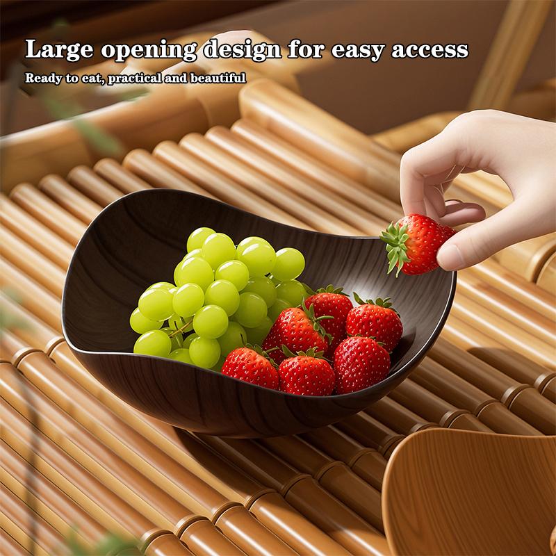 4/8PCS Wood Grain Plastic Bowl - Multifunctional Salad Fruit Candy Container For Party Gathering Table Supplies