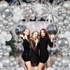 Disco Party Balloon Garland Arch Kit 134 Pcs Metallic Silver Matte White Confetti Balloons Disco balls for Adult Birthday Dancing Decor Graduation