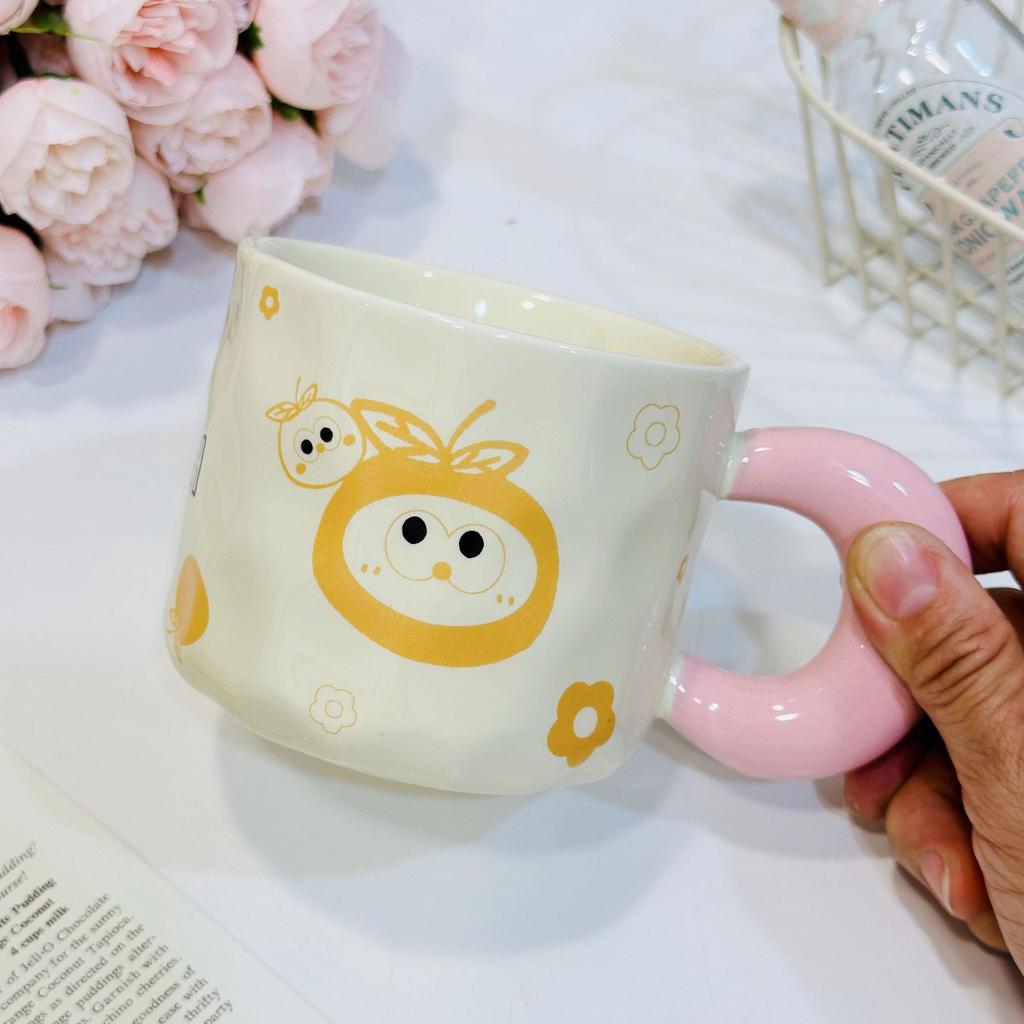 Милая чашка для воды для студентов, розовая чашка, маленькая подарочная коробка, керамическая чашка, маленькая оранжевая кружка с рисунком в подарок