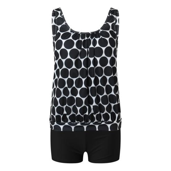 Комплект из 2 предметов: летний танкини, топ без рукавов с круглым вырезом, эластичная резинка на талии, плавки, купальник с круглым принтом