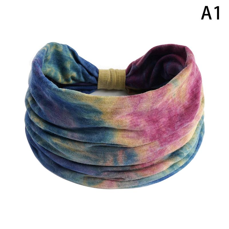 Tie-Dye Boho Knot Turbans Yoga Elastic Head Wrap Women Headband Wide Hairbands Headwear Bandanas Hair Band Accessories