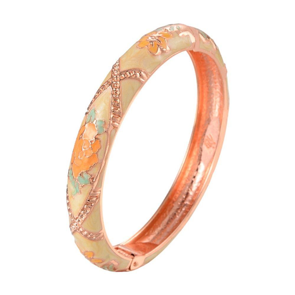 Traditional Hollow Out Flower Bangle Chinese Women's Hand Bracelet Vintage Cloisonne Bangle Girls