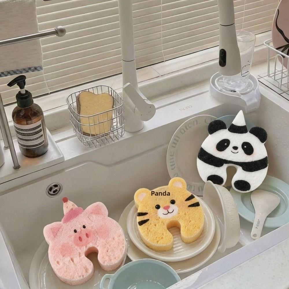 Absorbent Cartoon Dishwashing Sponge Compressed Wood Pulp Sponge Kitchen Cleaning