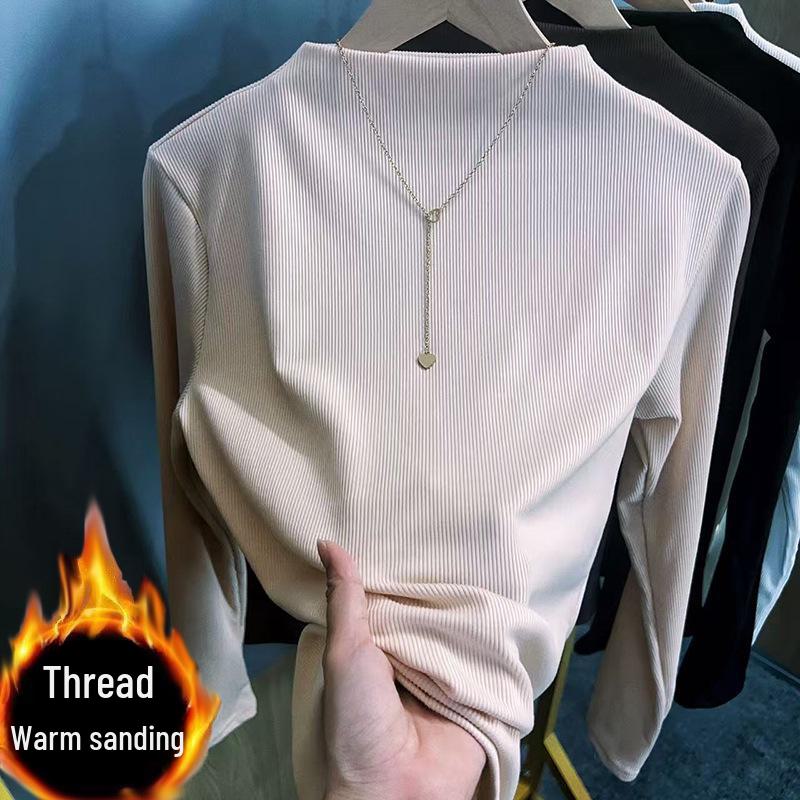 Женский топ из плотного бархата с полувысоким воротником и длинными рукавами, осень/зима 2024 г.