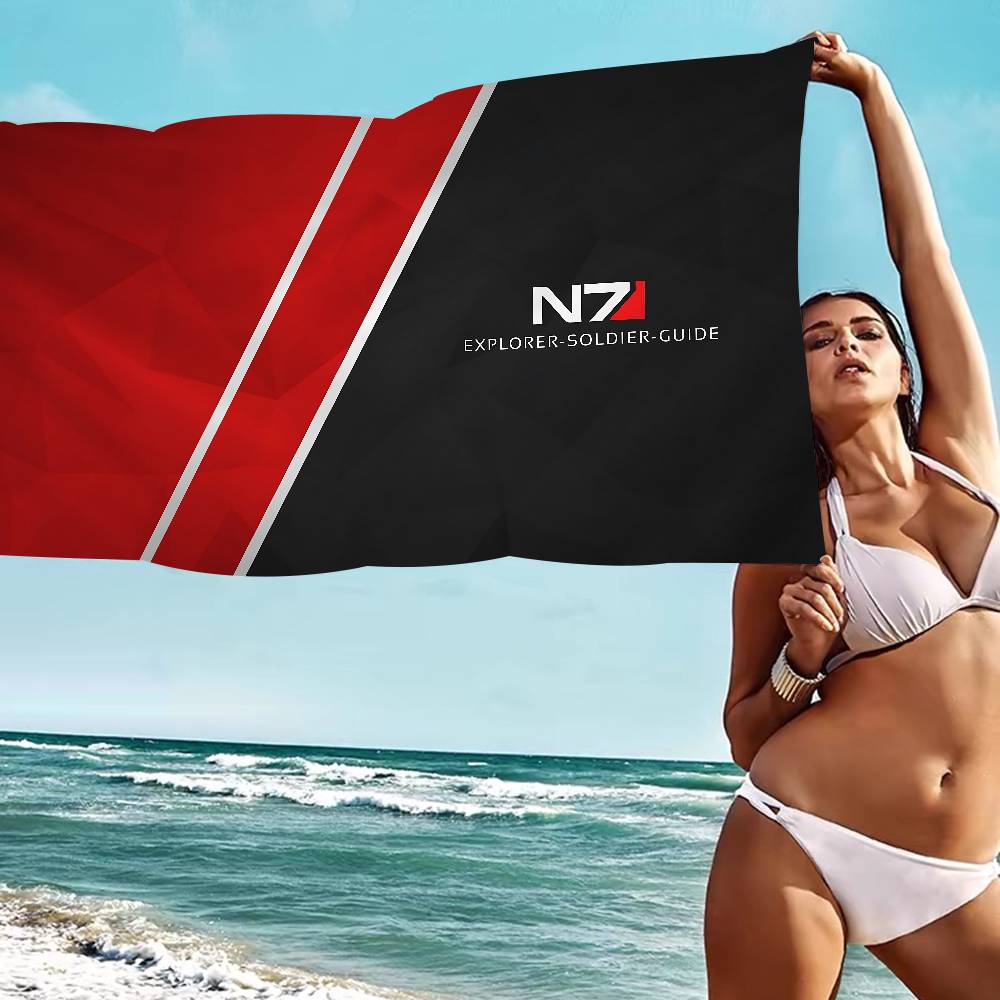 Плед из микрофибры Mass Effect N7 Быстросохнущие пляжные полотенца Большой размер с принтом Супервпитывающее полотенце-плед для бассейна