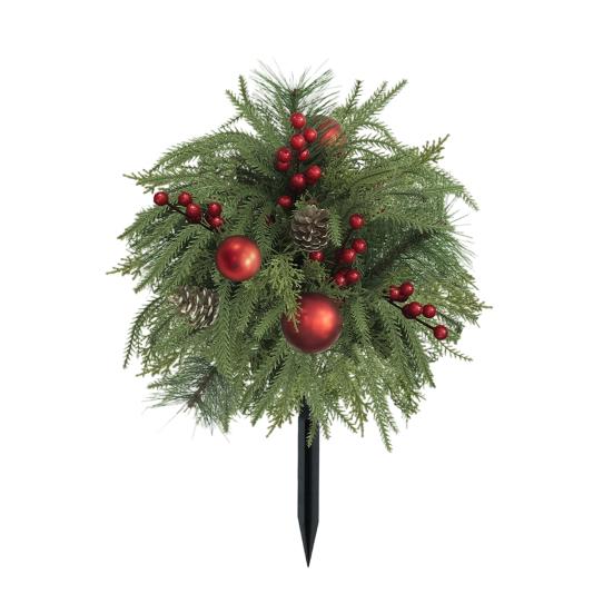 Front Porch Holiday Decor Artificial Poinsettia Flower Yard Stake, Red Christmas Floral Ground Spike Decor, Faux Potted Trees Weather?Resistant