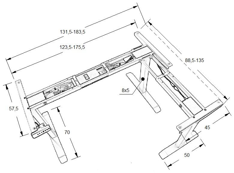 Desk or table frame with electric height adjustment UT04-2T/90A/A aluminum