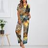 Women's Ice Silk Satin Christmas Print Pajama Set Short Sleeve Shirt And Long Pajama Pants Set Soft Home Clothes