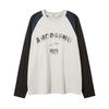 Unisex Oversized Campus Style Long Sleeve Tee With Contrast Color Panel Abstract Print