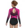 Girls Color Block Ballet Leotard Shiny Faux Diamonds Rhinestone Long Sleeve Gymnastics Ballerina Jumpsuit