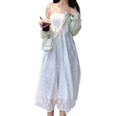 Vmiutyer LLOP Длинное платье-комбинация с кружевом на плечах, цветочный принт по всей поверхности и контрастная отделка, милое для весны и лета, женские бретели, принт, на подкладке, юбка, со сборками,