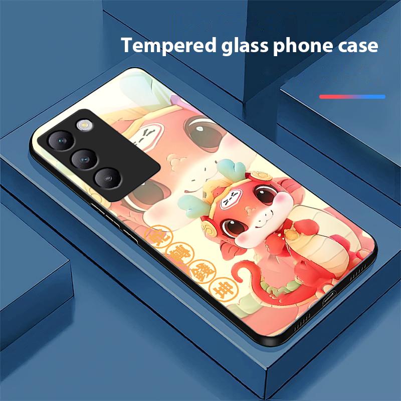 Новая Мультяшная Змея Для Y72 33S 11 03 36 96 Lite 35 16 Iqoo 12 V40 SE 5G 29 40 21 30 X80 Pro Vivo Закаленное Стекло Чехол Для Телефона Черный