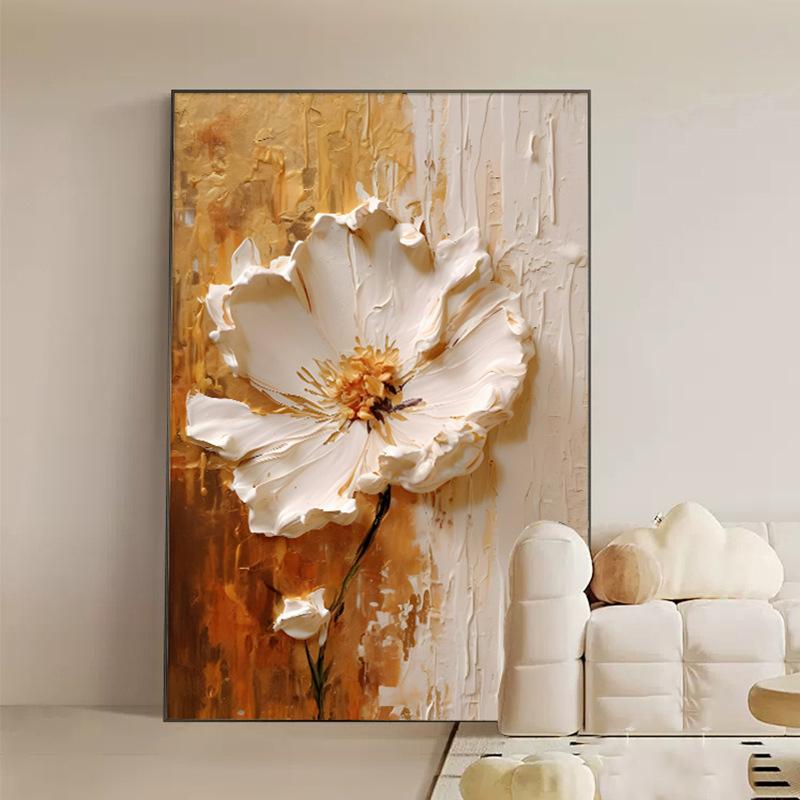 Abstract White Flower Oil Painting Printed On Canvas, Luxury Flower Posters and Prints Floral Wall Art Porch Living Room Decor