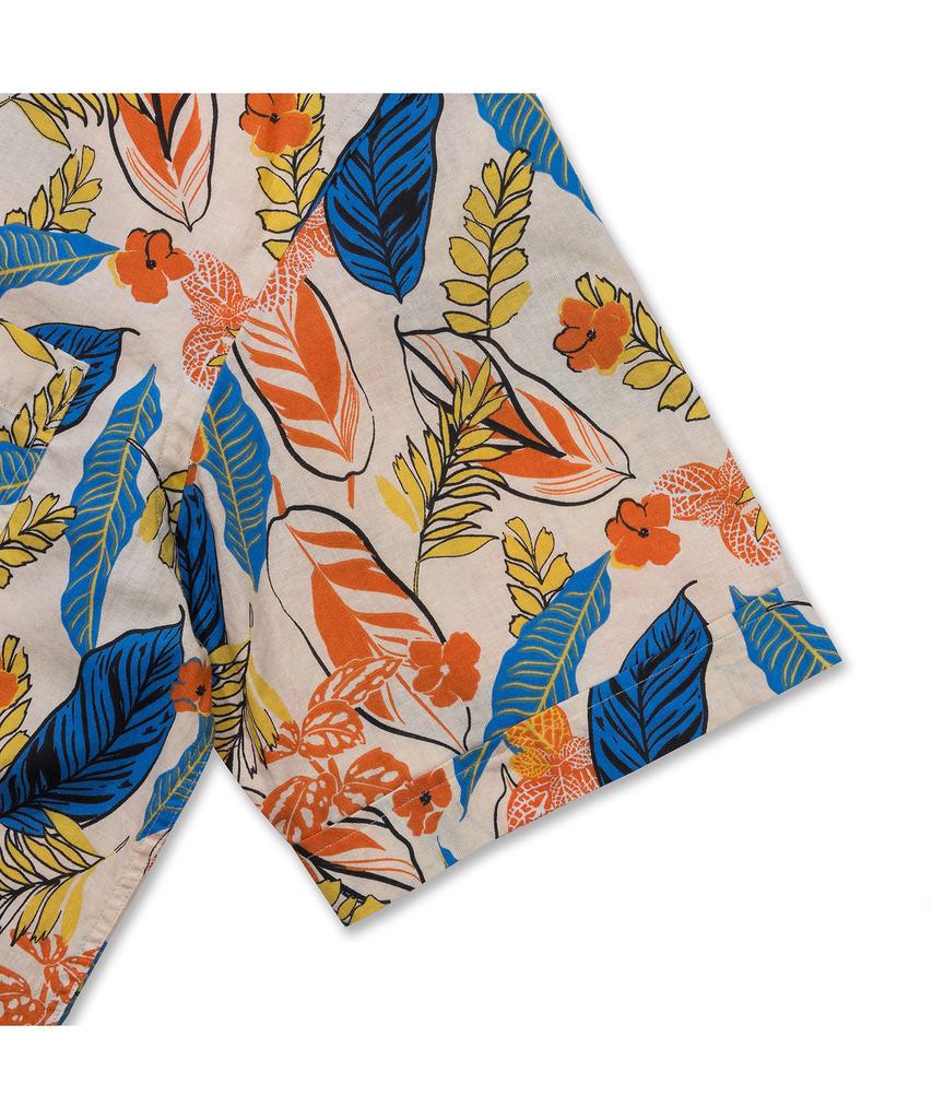 PRODESHIRT [Comfort] Tropical Flower Linen Camp Shirt (Orange)