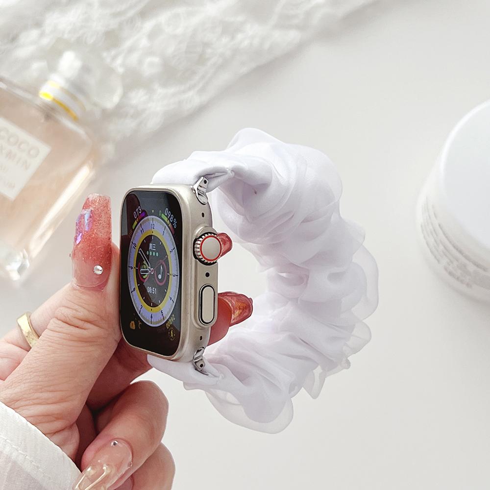Purple Scrunchie Dressy Strap for Apple Watch Band Series 10 9 8 7 6 5 4 3 2 SE Soft Elastic Wristband for iWatch Bracelet Women