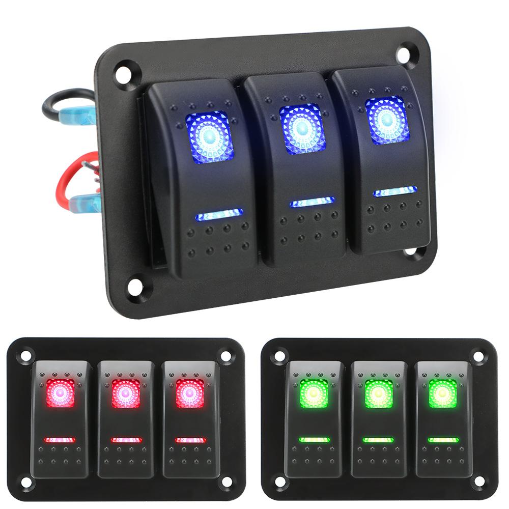 Car Truck Marine Ship Circuit Breaker Auto Accessories 3 Gang Rocker Switch Panel ON/OFF Lights DC 12V/24V With Icon Sticker Switches Seat 3