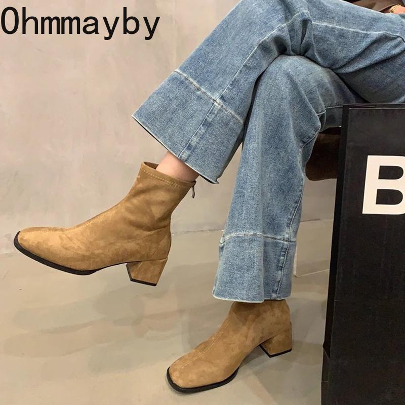 Fashion Vintage Women Slim Ankle Boots Fashion Elegant Square Toe Shoes Autumn High Heel Women's Short Booties