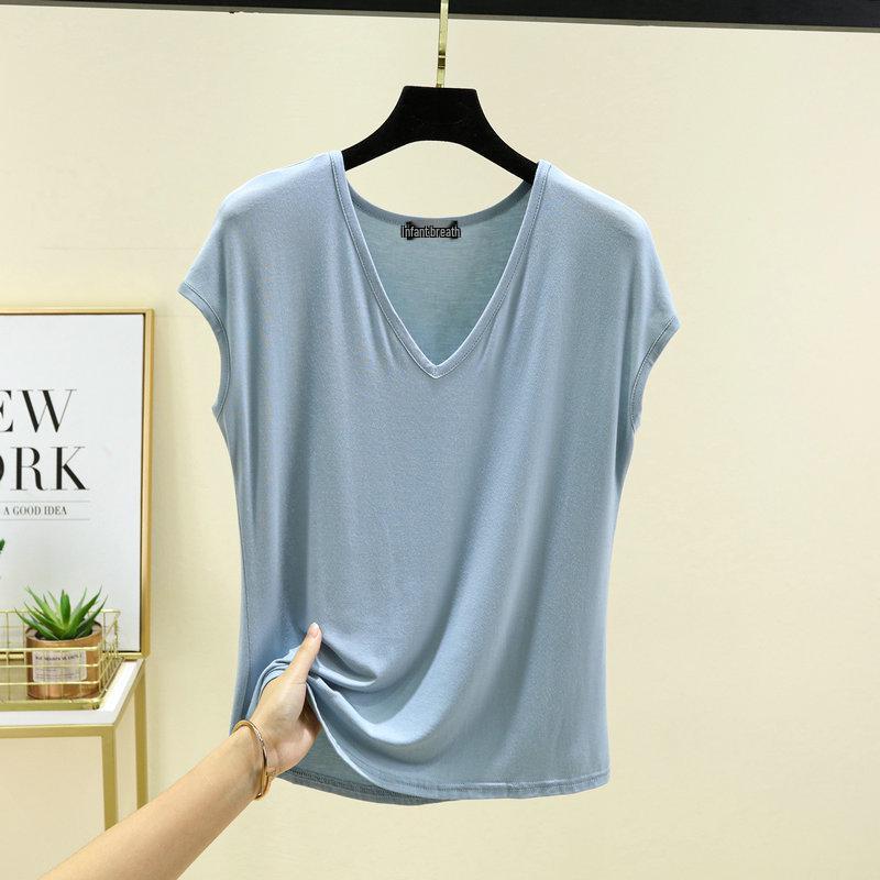 Women's Plus Size V-Neck Modal Tank Top - 2024 Summer Casual Solid Color, Sleeveless and Loose Fit