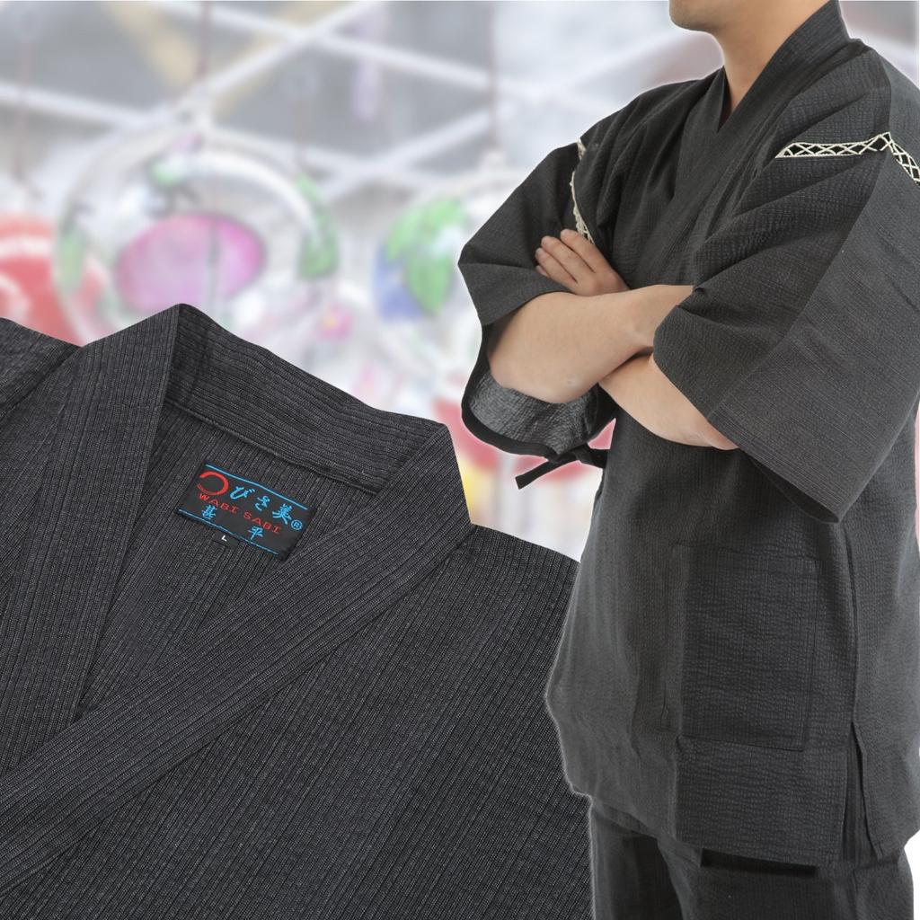 Мужской джинбей из ткани сидзима от Эдотэн (Джинбэй) для лета, 100% хлопок, с рисунком кота, нанесенным методом вытравливания, оригинальный дизайн, кот с полумесяцем, серый, размер LL