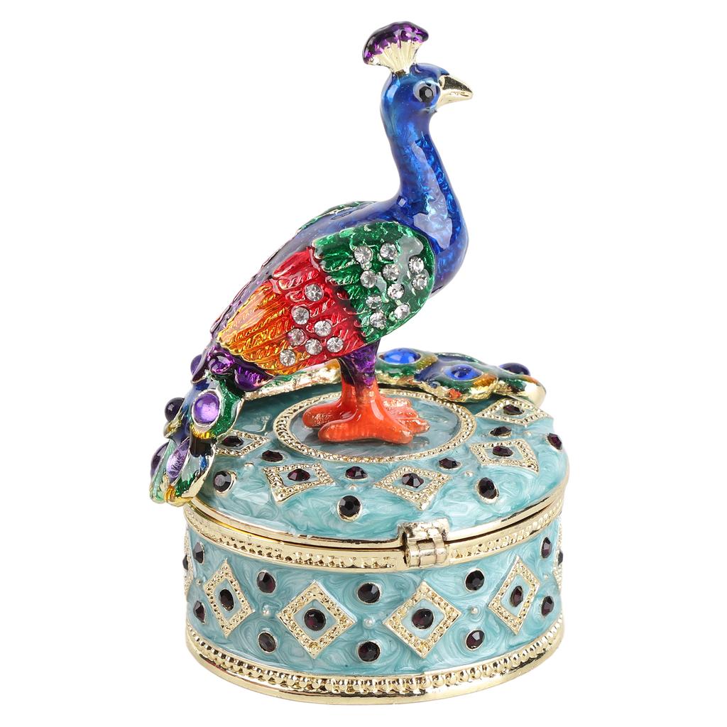 Peacock Figurine Hinged Jewelry Storage Box Desktop Zine Alloy Decoration Ornament