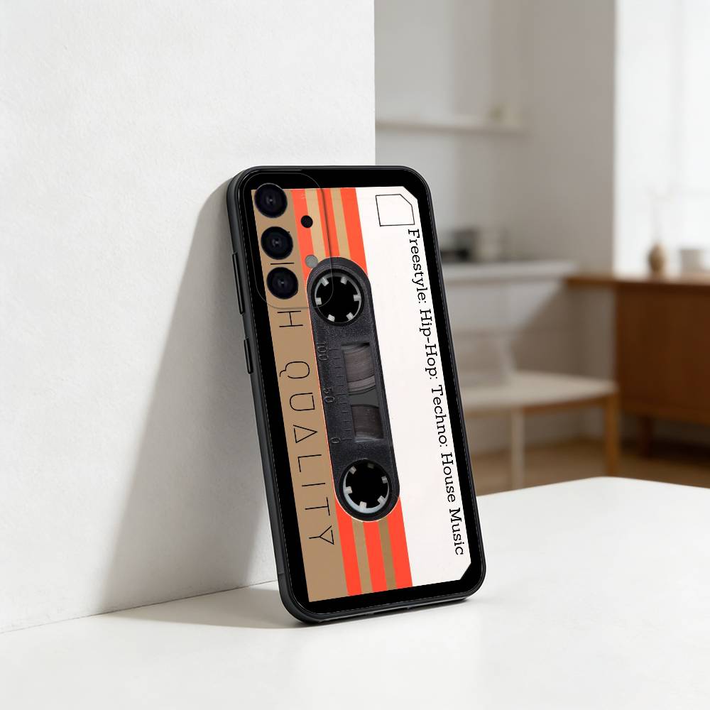 R-Retro Cassette Tape Phone Case For Samsung S25,S24,S21,S22,S23,S30,Ultra,S20,Plus,Fe,Lite Black Shell