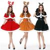 New Year Christmas Hooded Costume Deer Elk Headdress Women Dress Red Green Yellow Cosplay Costumes With Shawl Uniform Outfits Party Xmas
