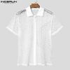 INCERUN Мужские летние пляжные рубашки с коротким рукавом из вязаной крючком ажурной пряжи