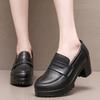 6cm Small Size 32-43 Vintage Cowhide Leather Loafers Women Platform Pumps 2025 Block Med Heels Shoes for Office Mom Work Daily