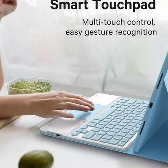 Совместимый чехол-клавиатура Bluetooth для iPad 11 2025 A16, 10-го поколения 10,9" с отсеком для стилуса и сенсорной панелью с подсветкой