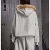 Mens Hooded Zip-Up Sweatshirt With Retro Letter Print Faux Fur Trim Casual Winter Outerwear