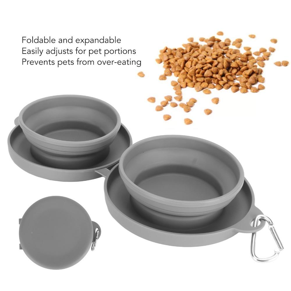 Grey Portable Dog Feeding Bowl Double Cavity Pet Travel Feeder Bowl Household Feeding