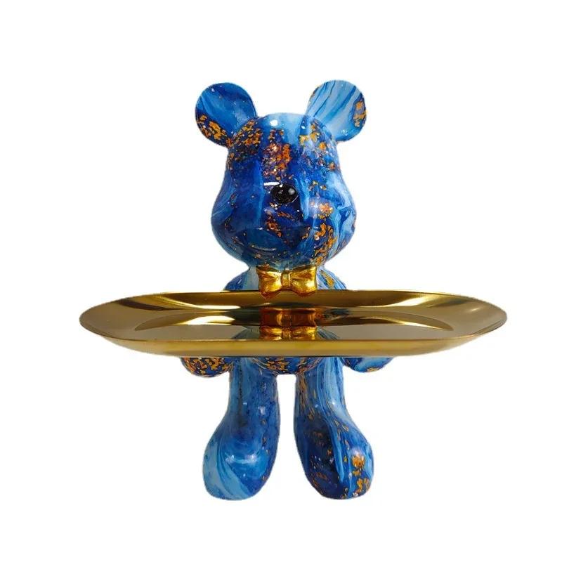21cm Graffiti Bear Ornament Figurine Home Decoration Animal Statue Keys Storage Shelf Modern Room Sculpture Table Decor Gift