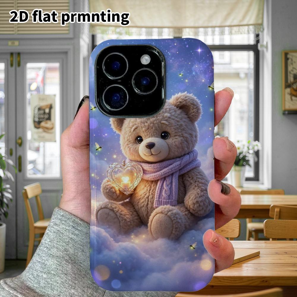 Phone Case: 2D flat design suitable for iPhone 18, 17, 16, 15, 14, 13 Pro film protective case, couple style, starlight bear, Christmas and Halloween