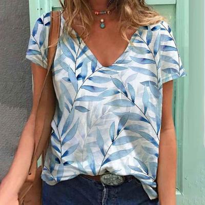 Женская футболка с цифровым цветочным принтом, V-образным вырезом и рубашкой в стиле ретро-французский шик