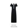 Kaslead New Women Clothes Western Style Fashion Patchwork Contrast Color Short Sleeve Long Single Breasted Knitted Dress