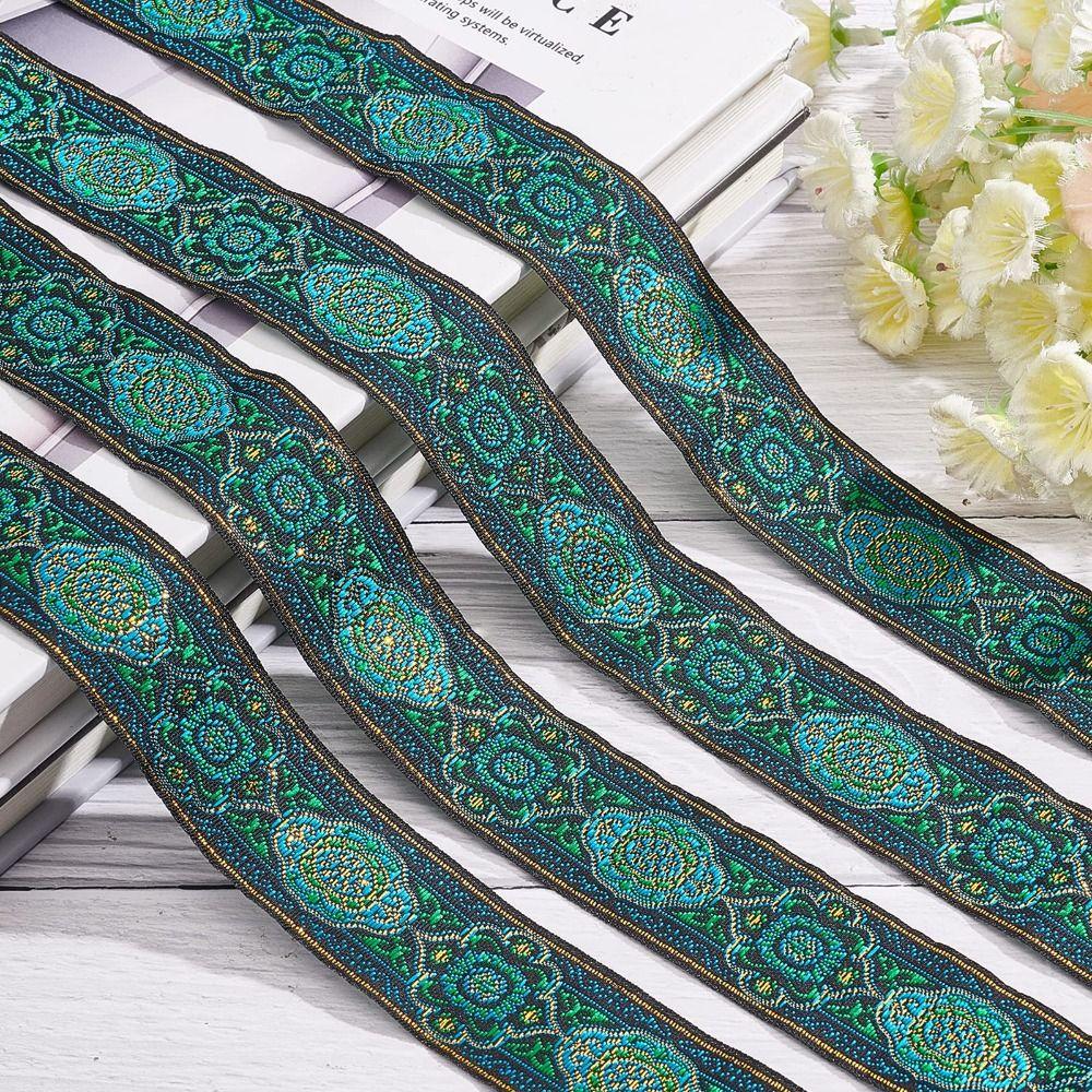 1 Roll 7.7 Yard 3.3cm Ethnic Style Ribbon Green Woven Ribbon DIY Clothing Accessories