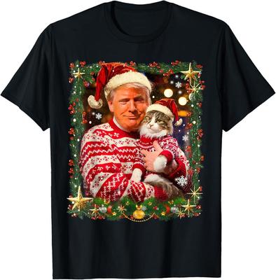 Смешная рождественская футболка с Трампом для любителей кошек, рождественская пижама