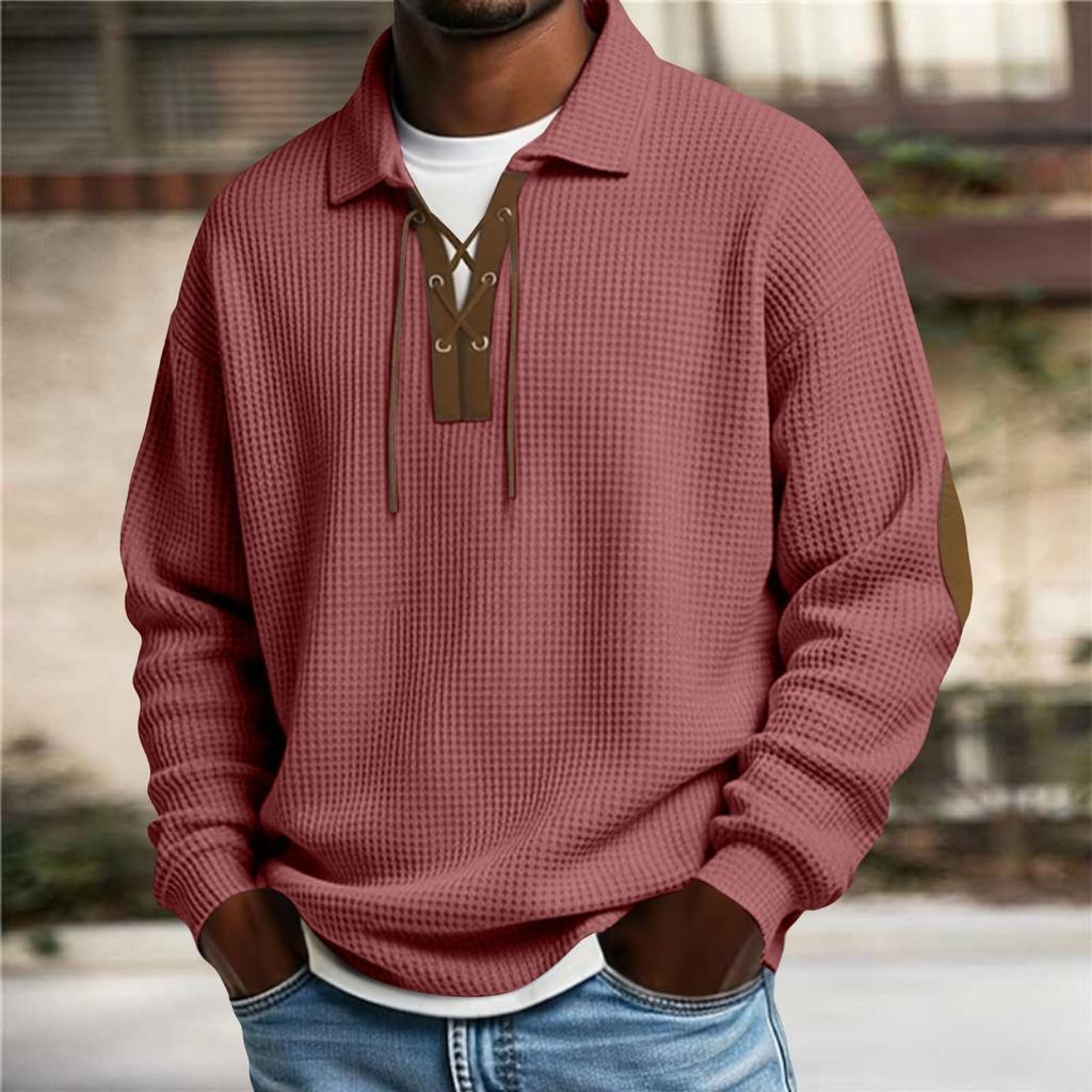 Мужские толстовки Ретро Повседневные с длинным рукавом с воротником Гольф пуловер Оверсайз Западные Фактурные топы