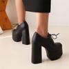 Sexy Platform Women's High Heels Gothic Shoes Lace-up Ankle Short Boots Black Snake Block Heeled Party Dance Shoes Large Size