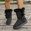Large Size New Medium Tube Winter Women's Snow Boots Medium and High Boots Bow Fashion Velvet Snow Boots