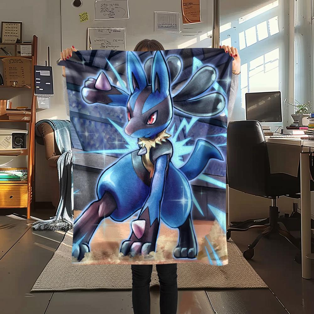 Lucario 4 Print Flannel Blanket, High quality Comfortable for All Seasons, Home Decor, Warmth and Comfort