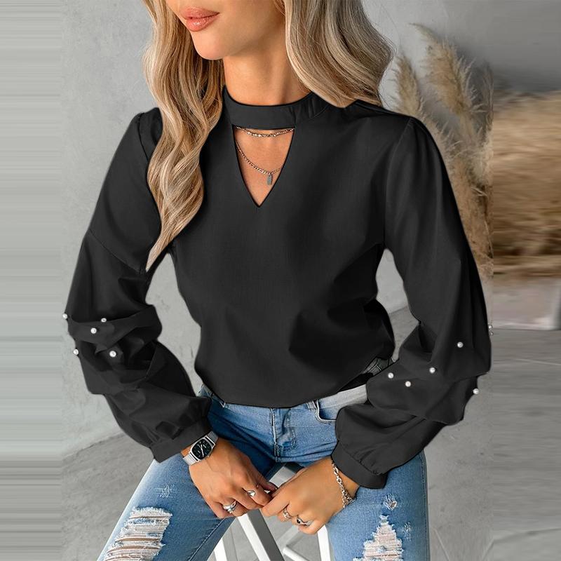 VONDA Женская мода воротник-стойка длинный рукав однотонные блузки