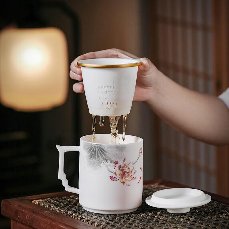 Chaxun Gold-Painted Ceramic Office Mug with Crystal Infuser