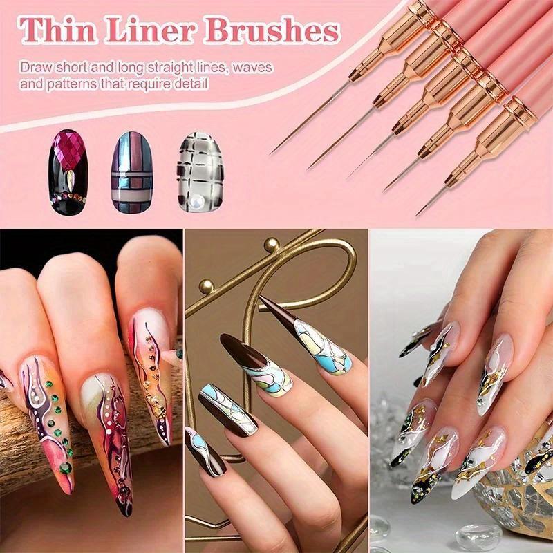 5Pcs French Stripe Nail Art Liner Brush Set Pink Tips Ultra-thin Line Drawing Pen Carved UV Gel Painting Brushes Manicure Tools