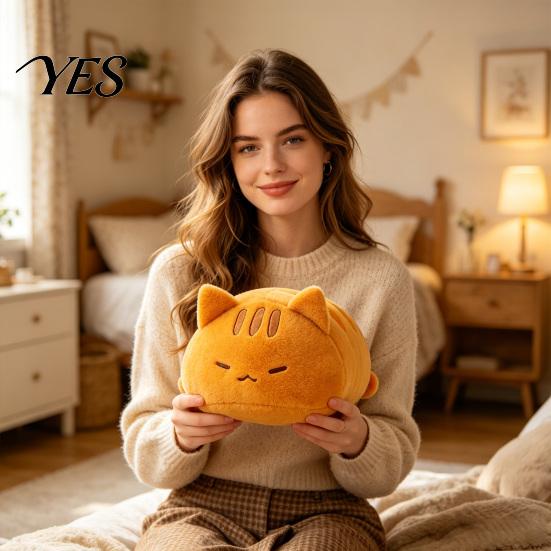 Kids Safe Stuffed Animal Lying Down Cat Plush Pillow, Soft Kitten Doll, Cute Non-toxic Toy Sleeping Plushie for Bedroom, Cuddle Gift Girls Detailed
