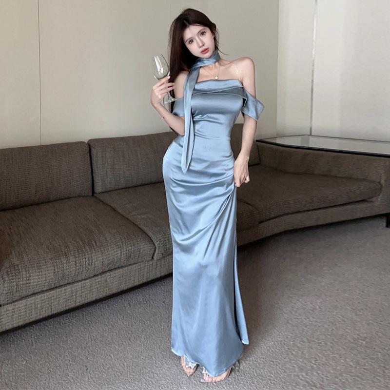 Женское сексуальное платье-труба с высокой талией и топом-трубой, длинное, облегающее